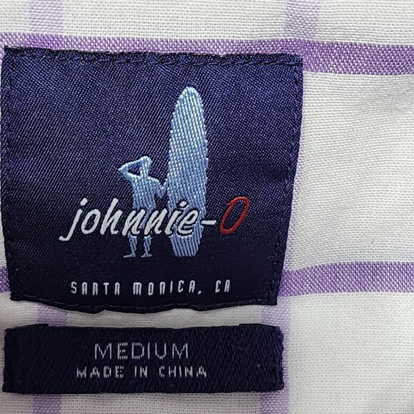 Johnnie-O‎ Mens Medium White & Purple Checkered Cotton Button-Down Shirt - Picture 6 of 7